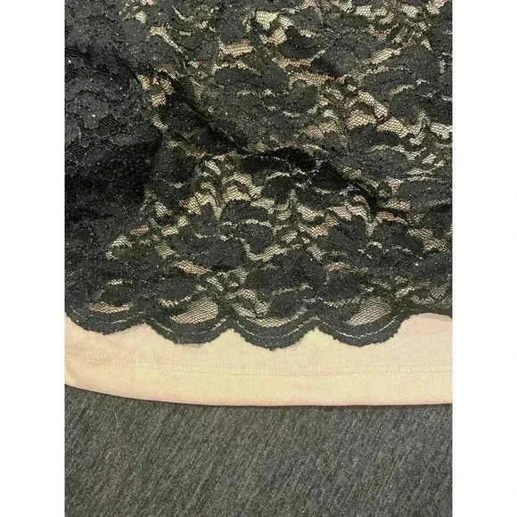 Vintage Black Mini Dress Lace Nude Cocktail Party Fitted Bodycon Midi Sparkle - Picture 4 of 5